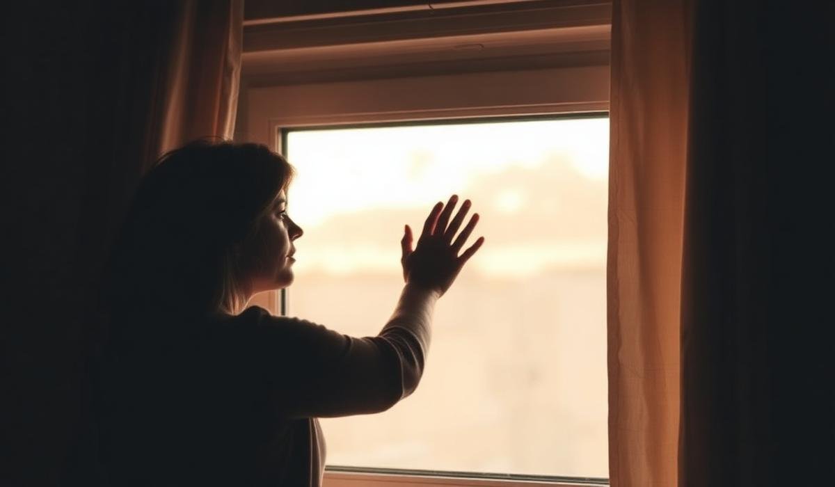 Silhouette of a woman at a window in warm evening light